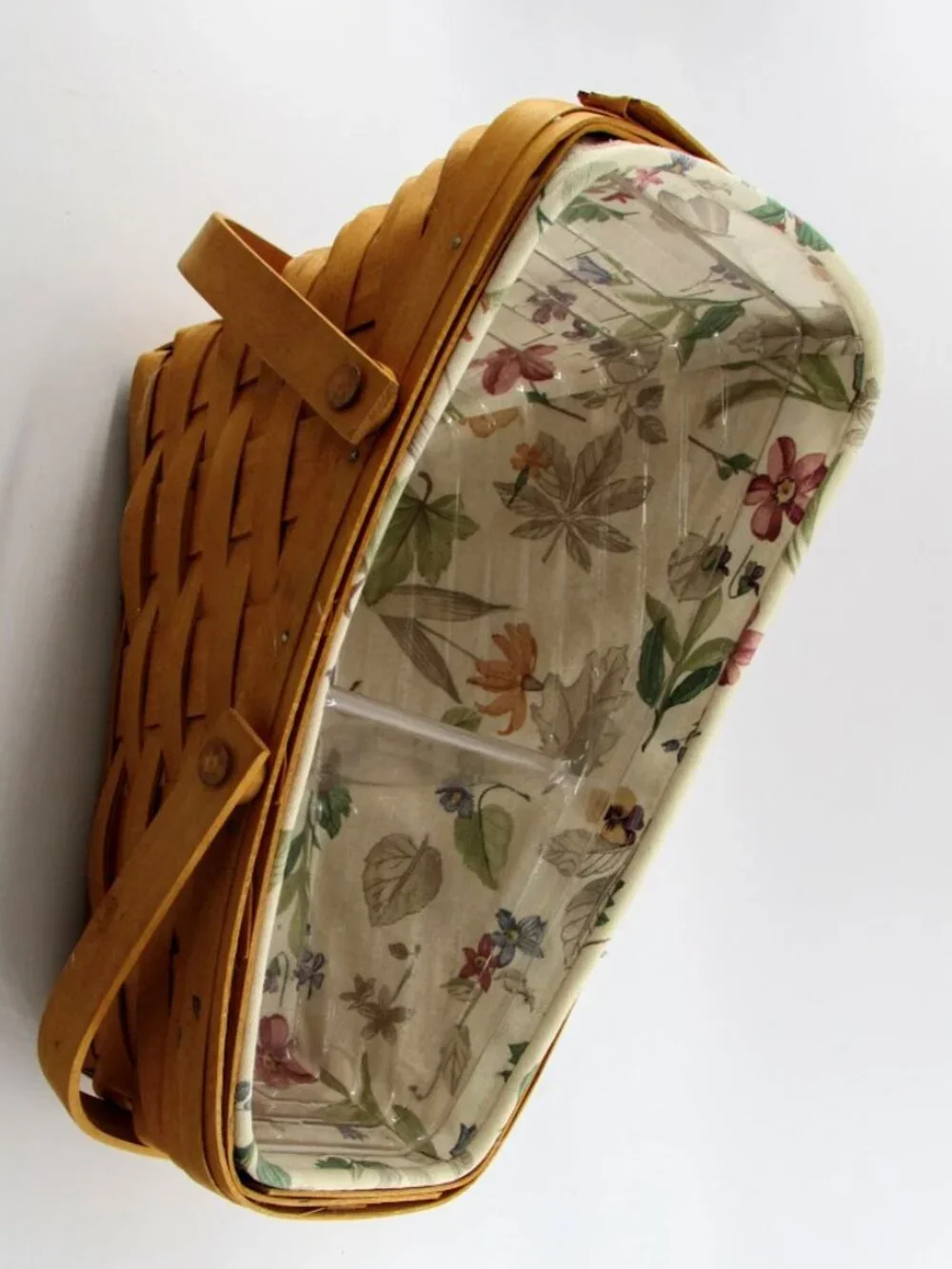 Longaberger 1999 Vegetable Slanted Basket with Floral Liner w/ Plastic Protector
